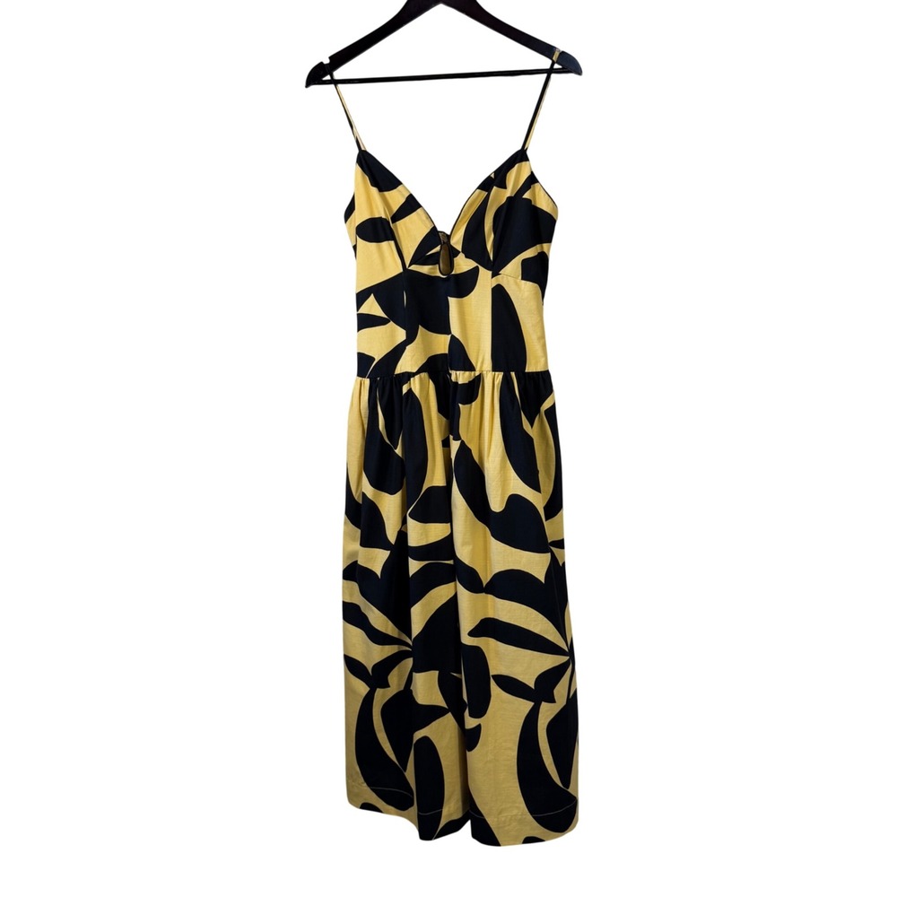 Anthropologie Mon Renn Abstract Print Maxi Dress Beige Black Cutout Midi Dress S